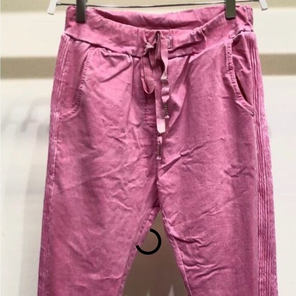 Venti 6 NWT Fuchsia Mineral Wash Ribbed Stretch Side Stripped Crinkle Joggers - Picture 2 of 2